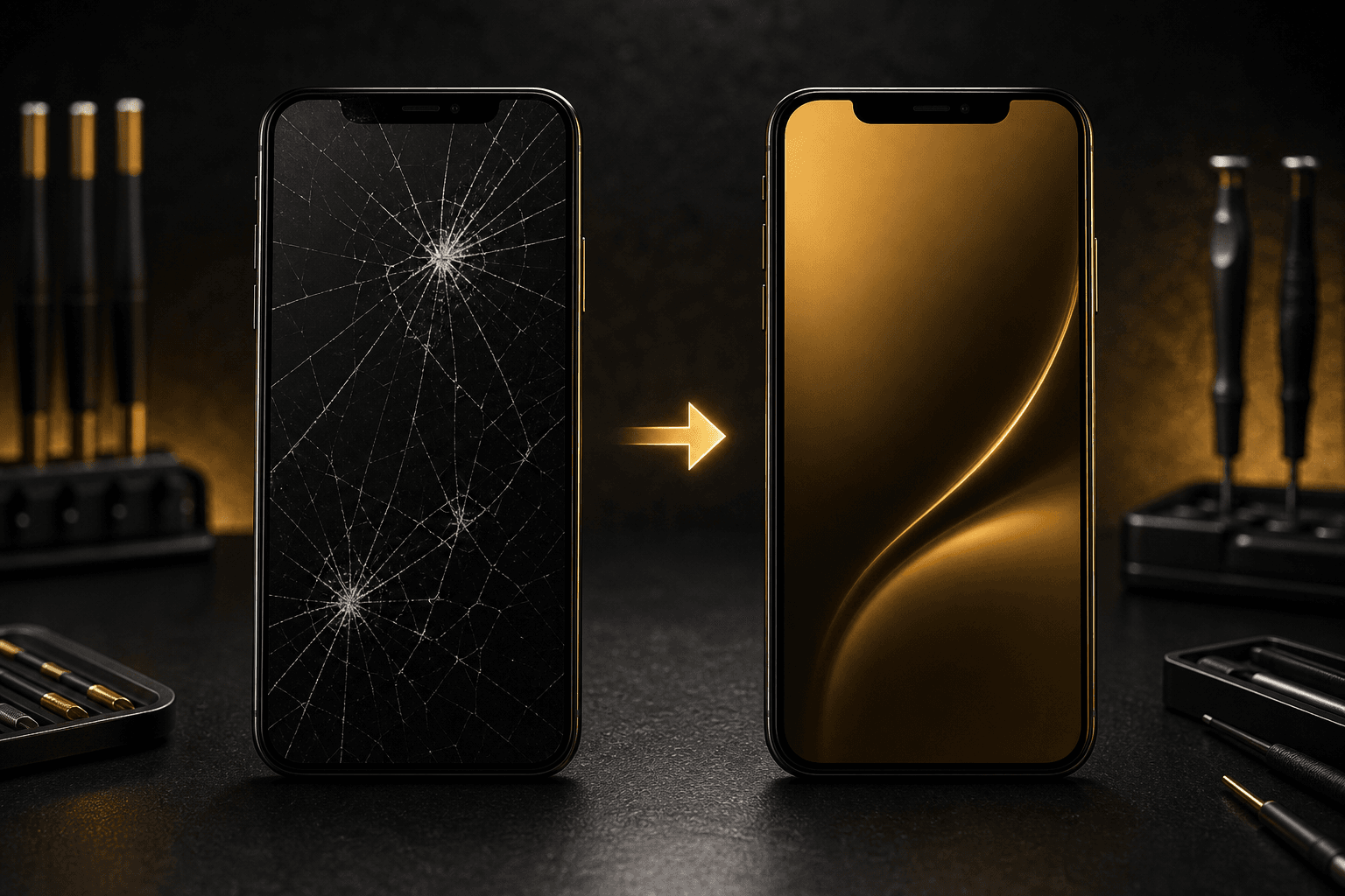Antes e depois de uma troca de tela em celular